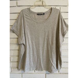 Lisa Rinna Collection Womens Top XLarge Beige‎ Short Sleeve Raw Hem Oversized